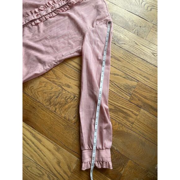 Vintage 80s Victorian Pink Ruffled Trim Modest Blouse Large Cottage High Collar - Picture 10 of 10